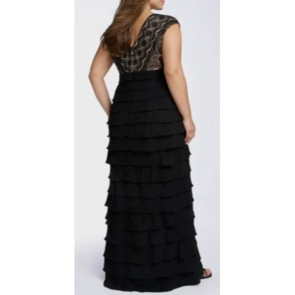 Adrianna Papell 20W Black Nude Lace Tiered Ruffle Maxi Formal Evening Gown Plus - Picture 2 of 10
